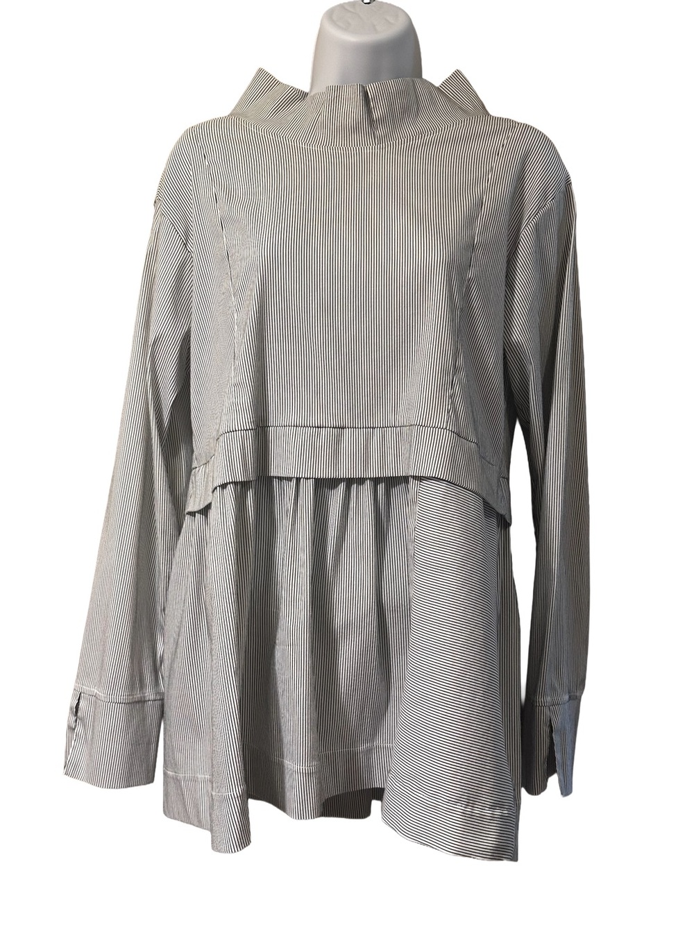 Etna Maar Striped Mock Neck Peplum Blouse Size M